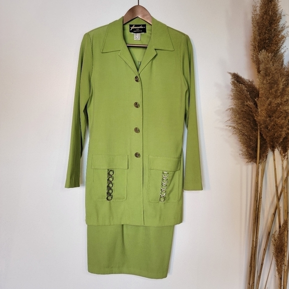 Farouche vintage dress with matching blazer. Bright green. Size 8. - Picture 1 of 14